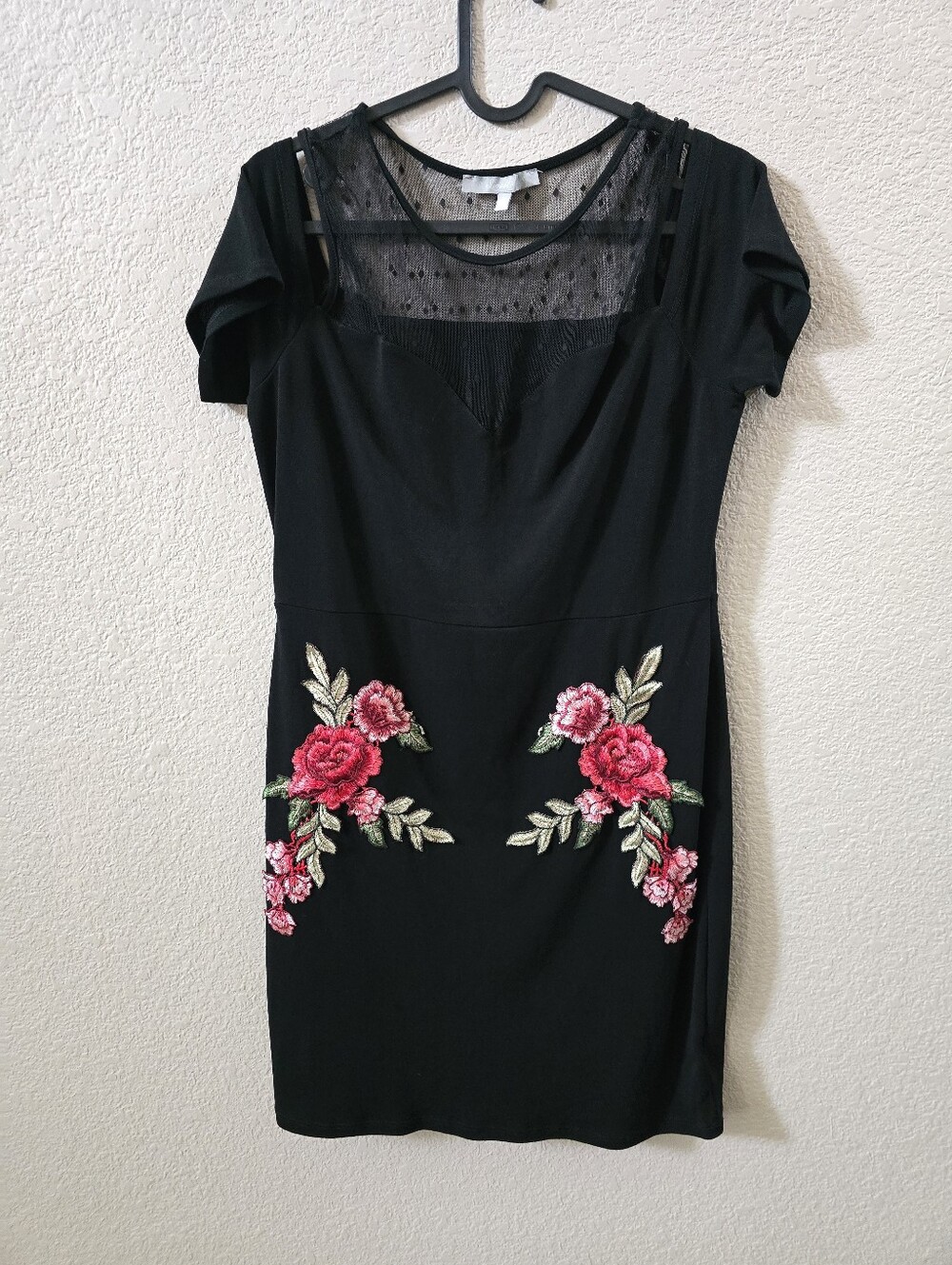 Sweet Rain Black Floral Embroidered Sheath Dress Sz.L